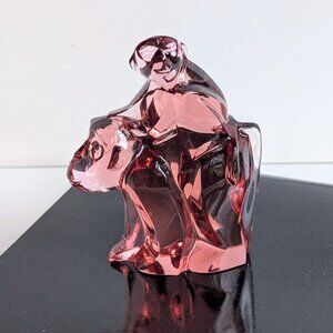 Moser Czech Bohemian Glass Crystal Rosalin Monkeys Rose Pink Red Signed